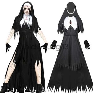 Tema kostümü cadılar bayramı rahibe kostüm kadınlar için 4-pcs anne cosplay elbise korkutucu rahibe kıyafeti rahip giydirme parti rolü play cosplay x1010