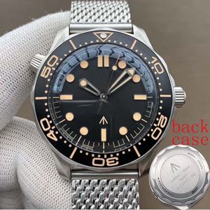 Montre de luxe Автоматические механические Sea Master Открытые мужские часы Черный циферблат с браслетом из нержавеющей стали Вращающийся безель Прозрачная задняя крышка Оптовая S4