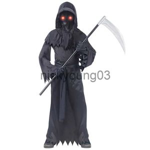 Tema kostümü çocuk ürpertici kırmızı gözler soluyor ve çıkış phantom Grim Reaper Karanlık Kostüm Su takım elbise cosplay çocuk cadılar bayramı karnaval partisi x1010