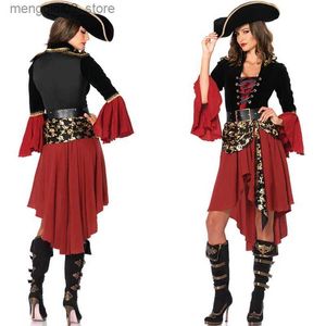 Tema Kostüm Ataullah Kadın Karayip Korsanları Kaptan Gelin Cadılar Bayramı Rolü Cosplay Suit Medoeval Gotik Süslü Kadın Elbise DW004 Q240307