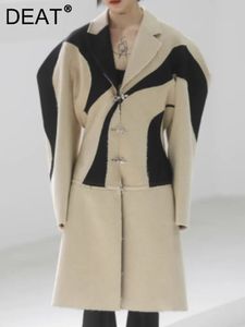 Kadın Yün Karışımları Deat Moda Kadın Yünlü Ceket Kavur Kontrast Renk Patchwork Vintage Ham Kenar Çıkarılabilir Kenar Palto Sonbahar 1de448704 231010