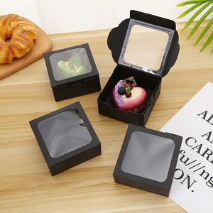 Siyah Kraft Kağıt Şeker Kutusu Pencere Düğün Ambalaj Kek Kutusu mevcut paketleme kutuları lx6155