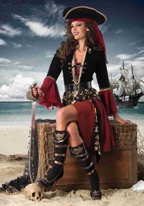 Tema Kostüm Kadın Karayip Korsanları Kaptan Geliyor Cadılar Bayramı Cosplay Suit Kadın Gotik Medoeval Süslü Elbise Q231010