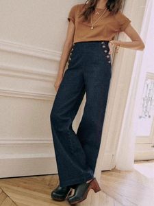 Женские брюки джинсовые широкие джинсы женские двубортные с высокой талией на молнии винтажные осень 2023 женские длинные с карманами
