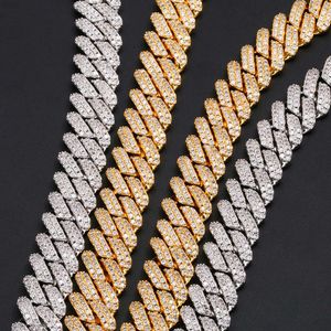 Manufacture Price Luxury 2 Rows Diamond Cuban Link 15mm Rope Chain Vvs Moissanite 925 Silver Cuban Necklace