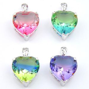 Bütün 12 PCS Luckyshine Rainbow Love Heart Tourmaline Gem 925 Platin Platinum Kadınlar Düğün Kolye Kolyeleri 16 18mm New318f