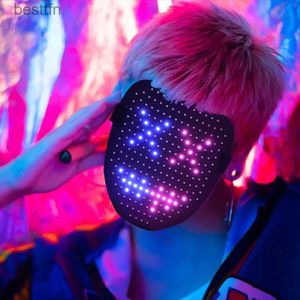 Accessoires de costumes Masque de fête d'Halloween LED Bluetooth RGB Light Up Display Party DIY Photo Masque Texte animé Prank Cosplay Masque Carnaval PropsL231011