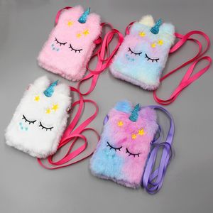 Çocuklar Unicorns Peluş Peluş Messenger Çanta Kızlar Karikatür Karikatür Uyuyan Gözler Nakış Unicorn Toddler Crossbody Bag Çocuk Paraları Çantalar Açık Karikatür Çantalar Pembe Beyaz 4 Renk