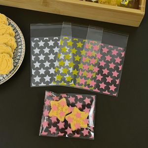 Gift Wrap 100pcs Transparent Star Candy Bag Decor Plastic Biscuit Food Packaging Birthday Party Printed Self Adhesive Bags