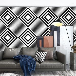 Обои черно-белые ромбовидные обои 3d стерео современные скандинавские сетки геометрические дома гостиная магазин одежды росписи простые