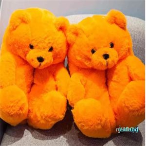 Teddy Bear Women Chirstmas Peluş Peluş Terlik Sıcak Kürklü Peluş Slaytlar Kadın Kürklü Flip Flops Ayakkabı Sevimli Ayı Evi 2024