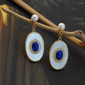 Dangle Küpeler Mavi Lapis Lazuli Kadınlar Vintage Pearl High-End Stud Moda Niş Tasarım Zarif Ol Eardrop