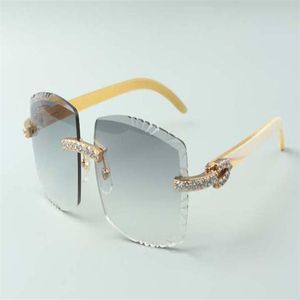 2021 дизайнерские солнцезащитные очки XL с бриллиантами 3524022, режущие линзы, натуральные белые рога быка, размер очков 58-18-140 мм256S