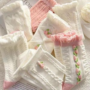 Женские носки, 1–5 пар, милый белый короткий комплект в стиле Лолиты в японском стиле для девочек, весна-лето, милый хлопковый комплект с рюшами