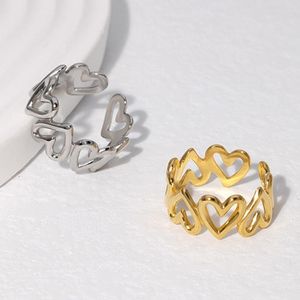 Küme halkaları basit içi boş kalp aşk açık yüzük romantik parmak bantları moda ayarlanabilir ifade takı tatil hediyesi