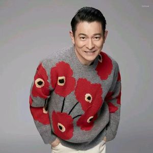 Erkek Sweaters Sweater 2023 Sonbahar ve Kış Jakarı Andy Lau Erkek Kadın Yıldız Ağı Kırmızı Koreli Versiyon