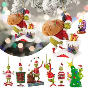 Рождественские украшения для елки, рождественские украшения, подвеска в виде дерева, милый акриловый кулон, зеленый монстр, Рождественский декор для дома, праздничной вечеринки