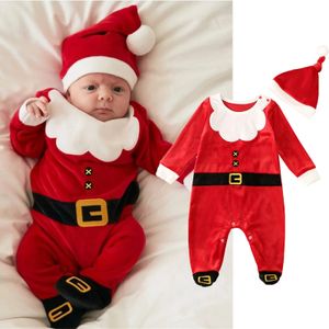 Rompers Infants Pants Girls born Baby Christmas Outfit Infant Boys Santa Romper Fleece Jumpsuit Xmas 1 Year Organic Clothes 231010