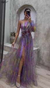 Повседневные платья Элегантное фиолетовое платье контрастного цвета с принтом тай-дай для женщин Модное платье на одно плечо с разрезом в сетку Vestidos 2023 Шикарные женские платья