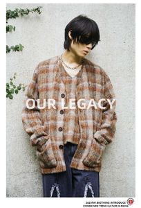 Роскошный бренд Our Legacy, коричневый клетчатый кардиган из мохера, свитер смешанной вязки, куртка, вязаный однотонный шерстяной пуловер, свитер
