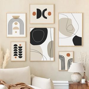 Resimler boho soyut geometrik çizgi siyah bej duvar sanat posterleri tuval boyama basılı resim oturma odası iç dekorasyon 231011