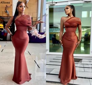 Brown Mermaid Long Bridesmaid Dresses For Black African Women Sexy One Shoulder Elegant Formal Party Gowns Aso Ebi Maid Of Honor Dress Wedding Guest Prom Wear CL2773