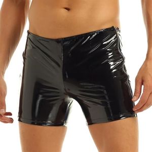 Cuecas mens calças de couro erótico curto para sexo pornô látex zíper ao lado masculino patente boxer sexy bottom underwear2844