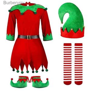 Tema kostümü 6pcs/set yetişkin çocuklar Noel elf gel kitleri çizgili elbise şapka ve ayakkabı festivali parti kıyafetleri sahne performansı wearl231010