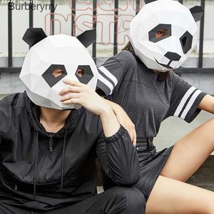 Kostüm aksesuarları 3D kağıt kalıp panda kafa maskesi başlık hayvan modeli cadılar bayramı cosplay proplar yetişkinler çocuk parti rolü oyun giydirme diy zanaat masksl231010l231010