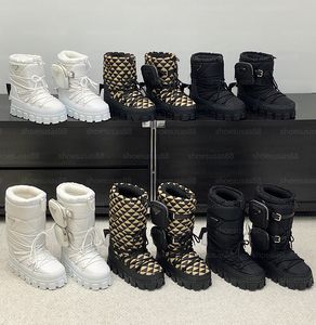 Tasarımcı Snow Boots En kaliteli naylon apres-ski bootie gabardine botlar kadınlar kayma tıknaz kış sıcak kürk üçgen patik ayakkabı