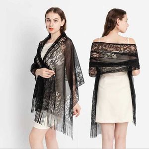 New Simulated Silk Solid Lace Beard Shawl Fashion Ele Versatile Dress Scarf