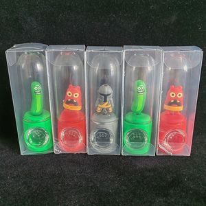 Colher de silicone estilo granada, tubo de mão com tubo de vidro, tigela de desenho animado, acessórios para fumar, cachimbo de água ambientalmente bom