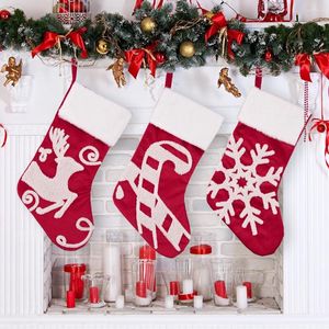 Noel dekorasyonları dekorasyon yüksek sınıf kar taneleri işlemeli kırmızı elf çorap kuzu kadife şeker hediye çantaları