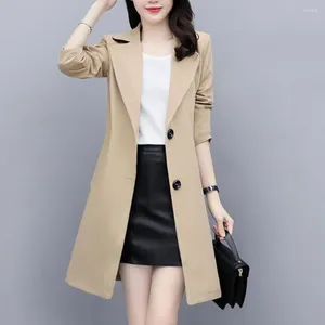 Женские куртки, однотонное пальто с длинными рукавами, стильный кардиган с лацканами, Тренч с двумя пуговицами и карманами для формального делового стиля, Ол
