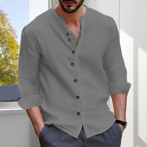 Homens camisetas Homens Camisa de cor sólida Tops Vintage-inspirado Stand Collar Trabalho Clássico Estilo Retro Solto Fit para Escritório
