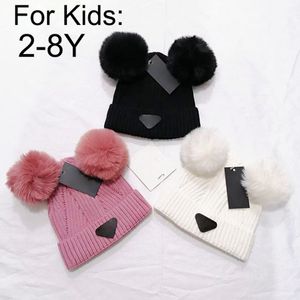 2-8Y Kids Warm Winter Hats Designer Beanie Bucket Santa Hat Lovely Double Bobble Knitted Hat Beanie Hats for Children Skull Caps Letters Fitted Hat 3 Colors