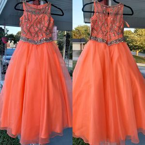 Neon turuncu kız yarışması elbise 2024 boncuk kristalleri korse organze mürettebat boyun küçük çocuk eğlenceli moda pist draması resmi kokteyl parti elbisesi yürümeye başlayan çocuk genç Bayan Roise