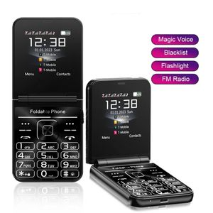 Nova senhora capa dobrável telefone celular 4 cartão sim 2.6 polegada display fino luz mágica voz lista negra tocha preço baixo flip bolso telefone