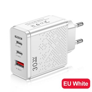 30W USB-C Charger 3 Port PD USB Type C Fast Charging QC3.0 Power Adapter Wall Chargers US EU UK Plugs For Iphone 15 Plus 14 13 11 Samsung Utral Pro Max Travel Home Smart Phone