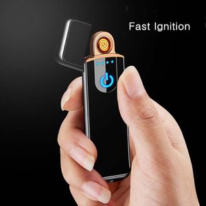 Красочная сенсорная USB-зажигалка Перезаряжаемая плазменная ветрозащитная импульсная беспламенная электронная зажигалка для сигарет Светодиодный экран Дисплей мощности