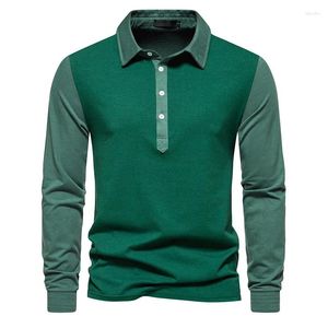 Homens camisetas Vintage Verde Polo Camisa Homens 2023 Outono Slim Fit Manga Longa Diária Casual Roupas de Trabalho Camisetas Masculino