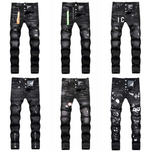 Erkek için tasarımcı kot pantolon dsquare denim pantolon modaya uygun hip hop streç fit pantolonlar orta yükselme erkekler moda rahat siyah denim pantolon erkek kot pantolon