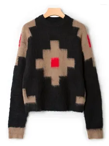 Kadın Sweaters Kadın Geometrisi Baskı O yaka Sweaterlong-Sleeved Moda Gevşek Jumper Bayanlar Tiftik Blend Pullover Triko 2023 Erken