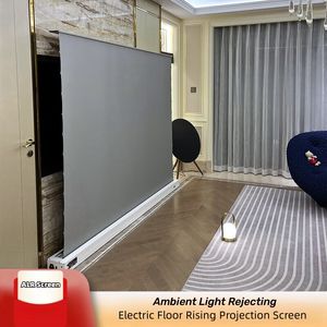 84 inç elektrikli al/clr haddelenebilir zemin yükselen projektör ekranı uzun atma ortam ışığı reddetme 3D/4K ev sineması normal proeyektör