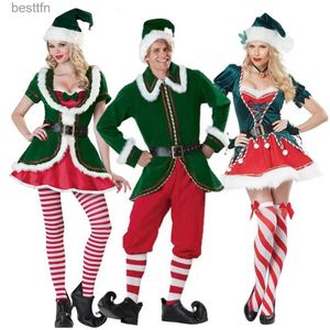 Tema Kostüm Yeşil Elf Kızlar Cadılar Bayramı Noel Gelme Erkekler Cos Noel Baba Kıyafetleri Partisi Pantolon/Elbise+Üstler+Şapka+Yetişkinler için Kemerl231013