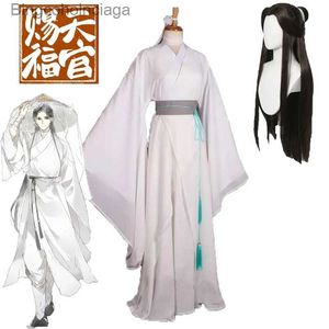 Costume a tema Anime Xie Lian Cosplay Come Tian Guan Ci Fu Xielian Cosplay Arriva Top Parrucche Halloween Prop Uomo Donna Bianco Han Fu VestitiL231013
