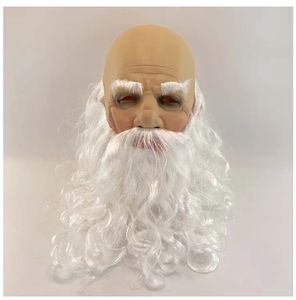 Noel Malzemeleri Büyükbaba Lateks Yüksek Simülasyon Emülsiyon Maskesi Beyaz Saç Sihirbazı Noel Baba Maske Başlık