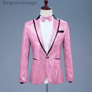 Tema Kostüm Pembe Sapili One Düğme Elbise Blazers Yepyeni Gece Kulübü Balo Erkekler Ceket Düğün Sahne Şarkıcı Gel (Bowtie dahil) L231013