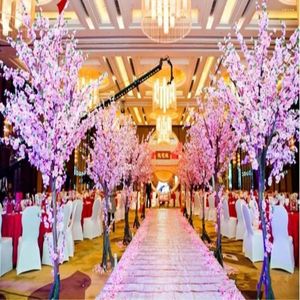 Dekoratif çiçekler 115cm yükseklik yapay kiraz yaylı şeftali çiçek dalı ipek çiçek ağacını düğün partisi dekorasyon pembe beyaz