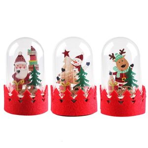 Noel Süslemeleri Noel Mini Santa Snowman Elk Süsleme ile abajur ile LED LED Işık Şeffaf Parlayan Kar Globu Masaüstü Yıl Bırak Gemi 231013